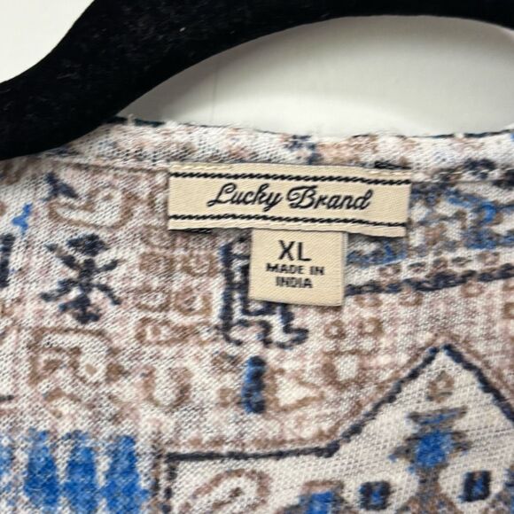 Lucky Brand Linen Blend Blue Boho Peasant Embroidered Top XL - Picture 2 of 4